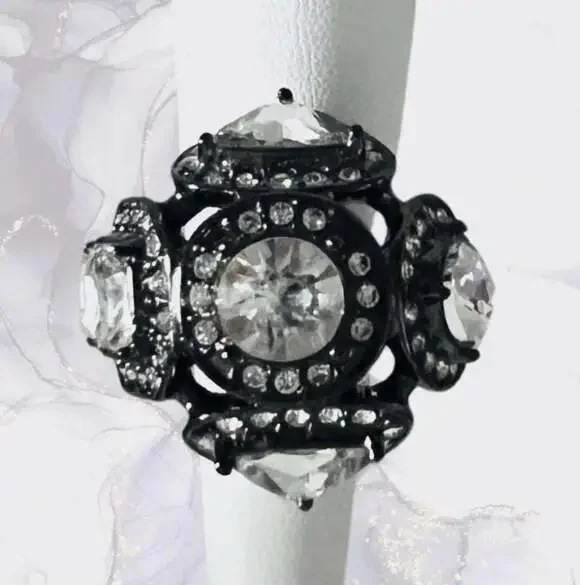 Old mark. by Avon Shadows and Light Statement Ring Black Finish & Clear Crystals - Picture 3 of 3